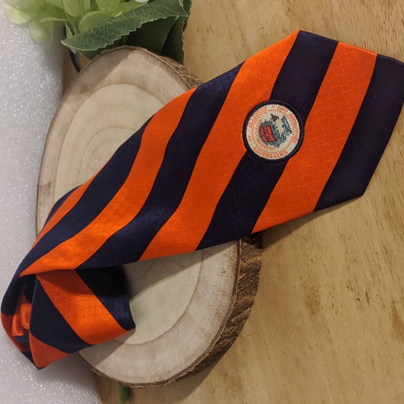 Vintage University of Illinois Silk Tie Stripes Logo Orange Blue Adult Illini - Picture 1 of 7